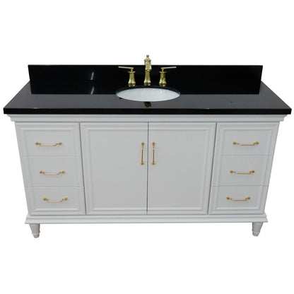 Bellaterra Home Forli 61" 2-Door 6-Drawer White Freestanding Vanity Set With Ceramic Undermount Oval Sink and Black Galaxy Granite Top