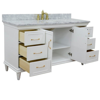 Bellaterra Home Forli 61" 2-Door 6-Drawer White Freestanding Vanity Set With Ceramic Undermount Oval Sink and White Carrara Marble Top