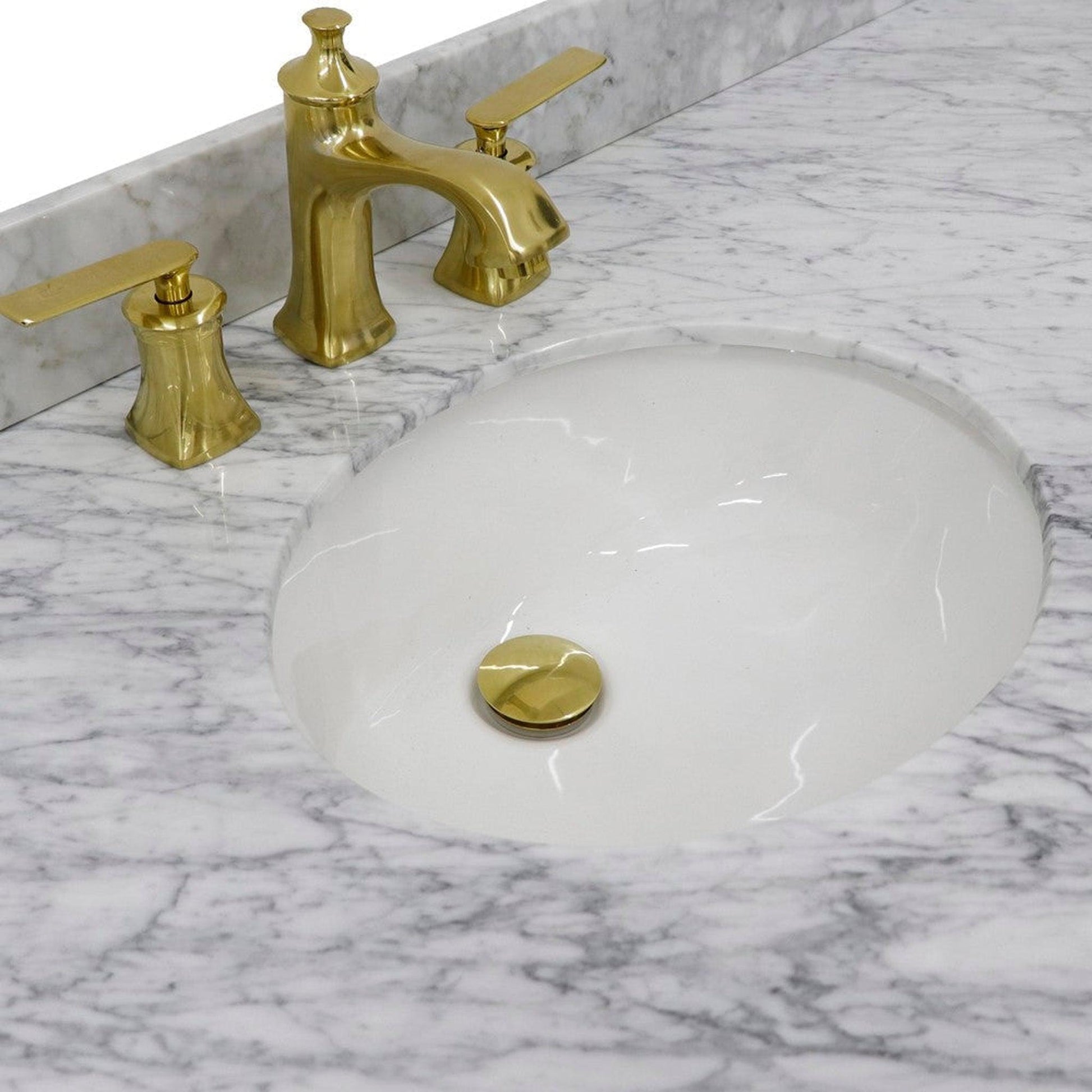 Bellaterra Home Forli 61" 2-Door 6-Drawer White Freestanding Vanity Set With Ceramic Undermount Oval Sink and White Carrara Marble Top