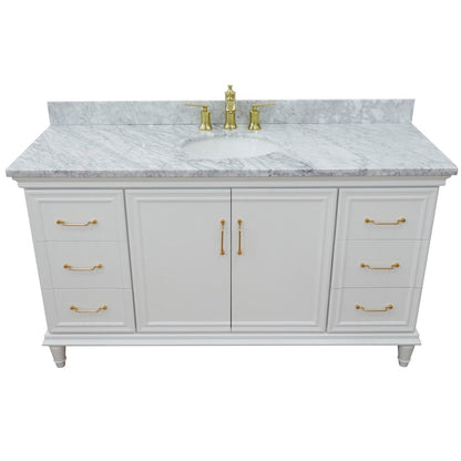 Bellaterra Home Forli 61" 2-Door 6-Drawer White Freestanding Vanity Set With Ceramic Undermount Oval Sink and White Carrara Marble Top