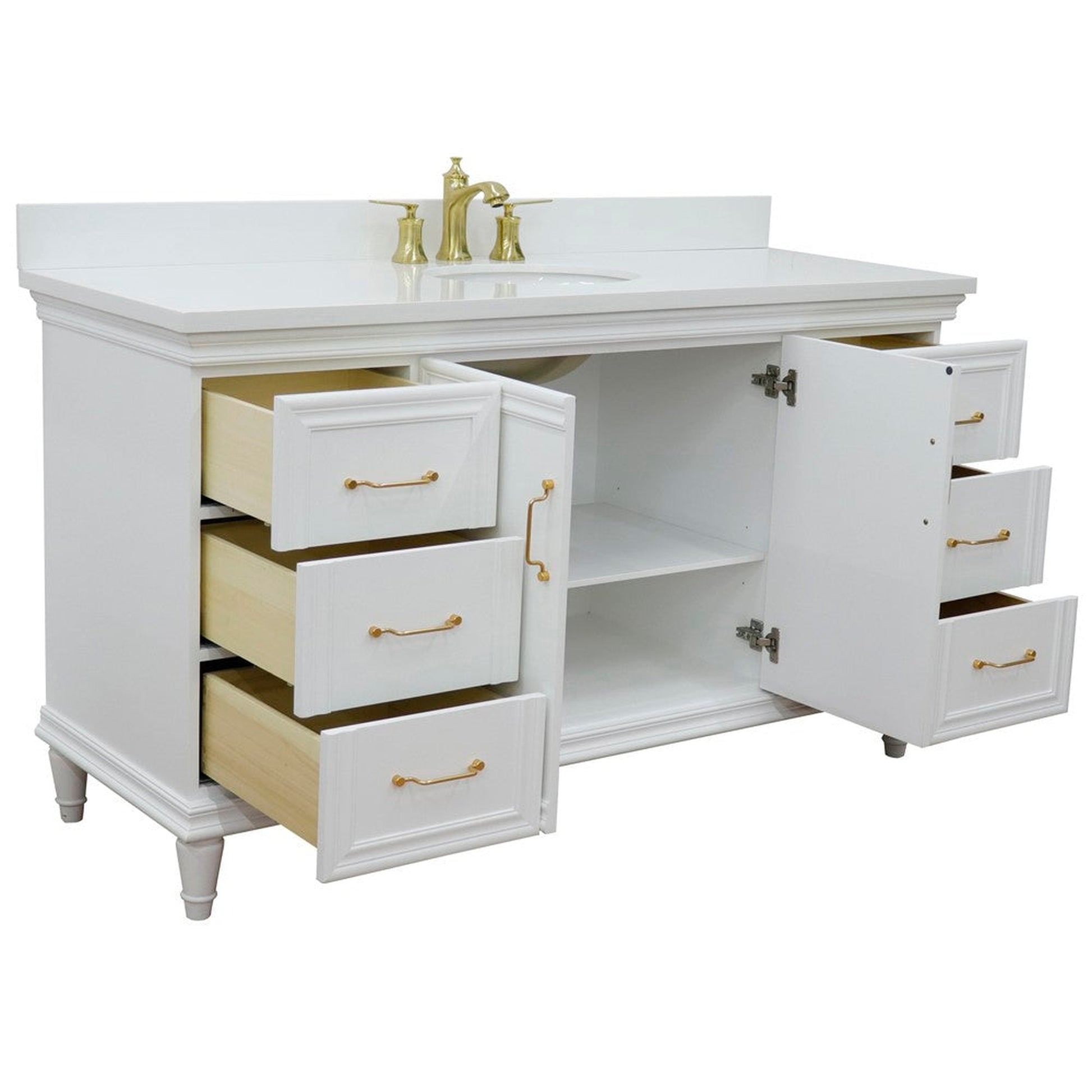 Bellaterra Home Forli 61" 2-Door 6-Drawer White Freestanding Vanity Set With Ceramic Undermount Oval Sink and White Quartz Top