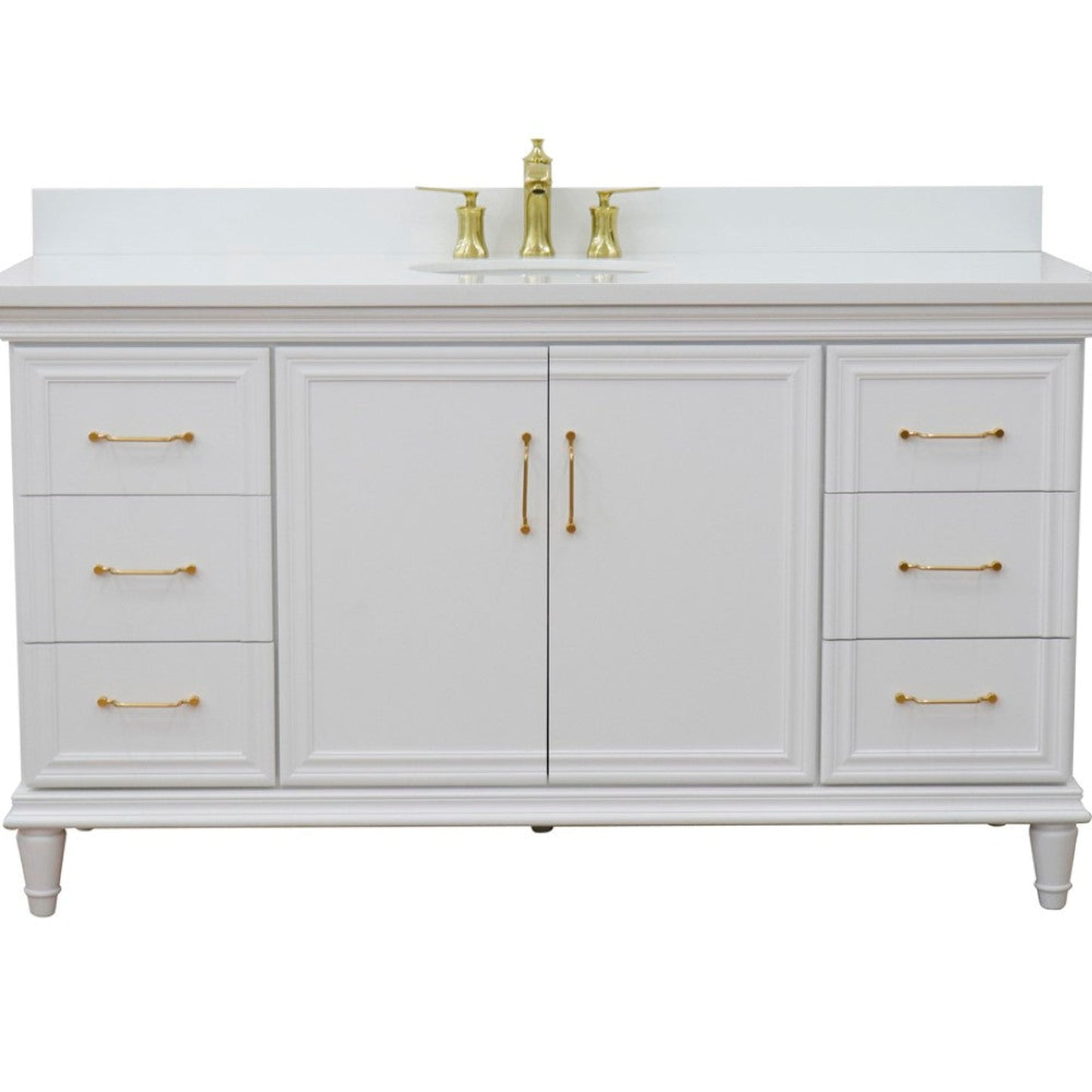 Bellaterra Home Forli 61" 2-Door 6-Drawer White Freestanding Vanity Set With Ceramic Undermount Oval Sink and White Quartz Top