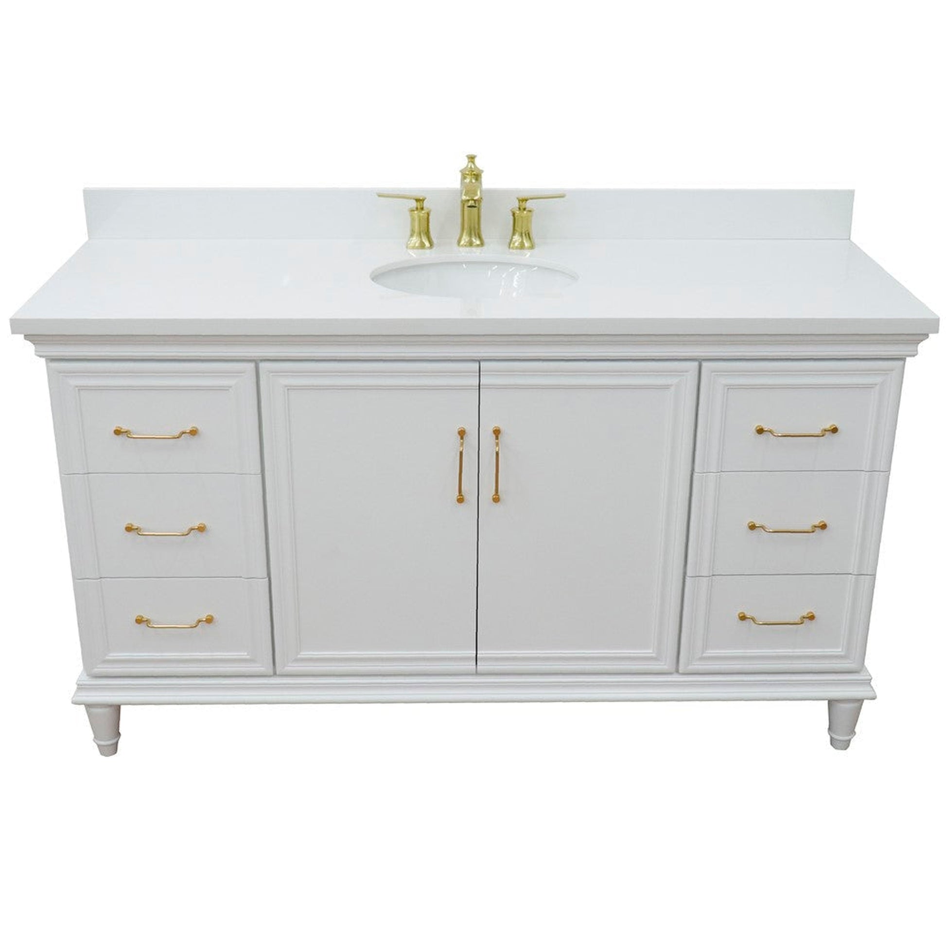 Bellaterra Home Forli 61" 2-Door 6-Drawer White Freestanding Vanity Set With Ceramic Undermount Oval Sink and White Quartz Top