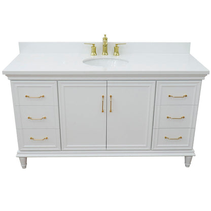 Bellaterra Home Forli 61" 2-Door 6-Drawer White Freestanding Vanity Set With Ceramic Undermount Oval Sink and White Quartz Top