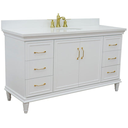 Bellaterra Home Forli 61" 2-Door 6-Drawer White Freestanding Vanity Set With Ceramic Undermount Oval Sink and White Quartz Top