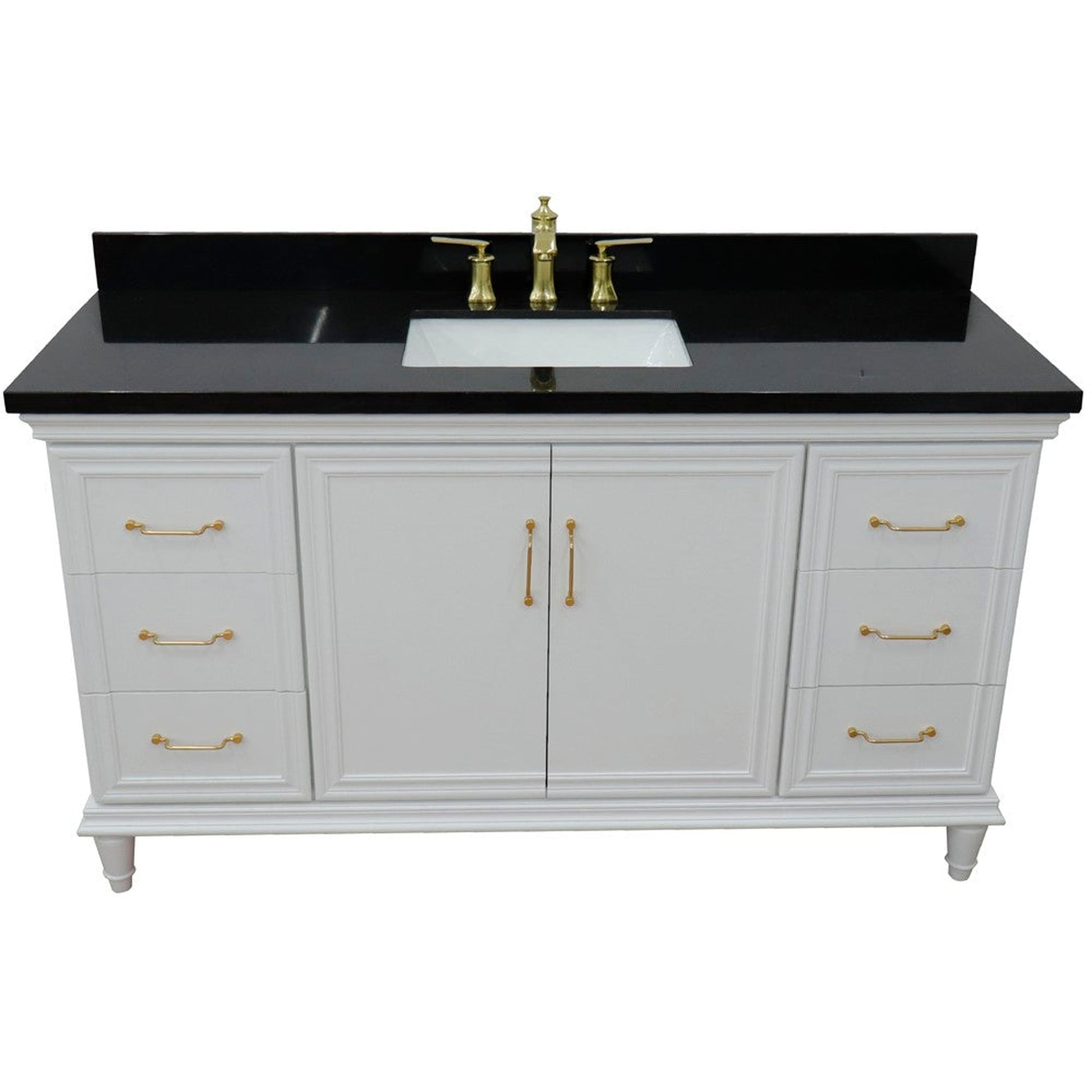 Bellaterra Home Forli 61" 2-Door 6-Drawer White Freestanding Vanity Set With Ceramic Undermount Rectangular Sink and Black Galaxy Granite Top