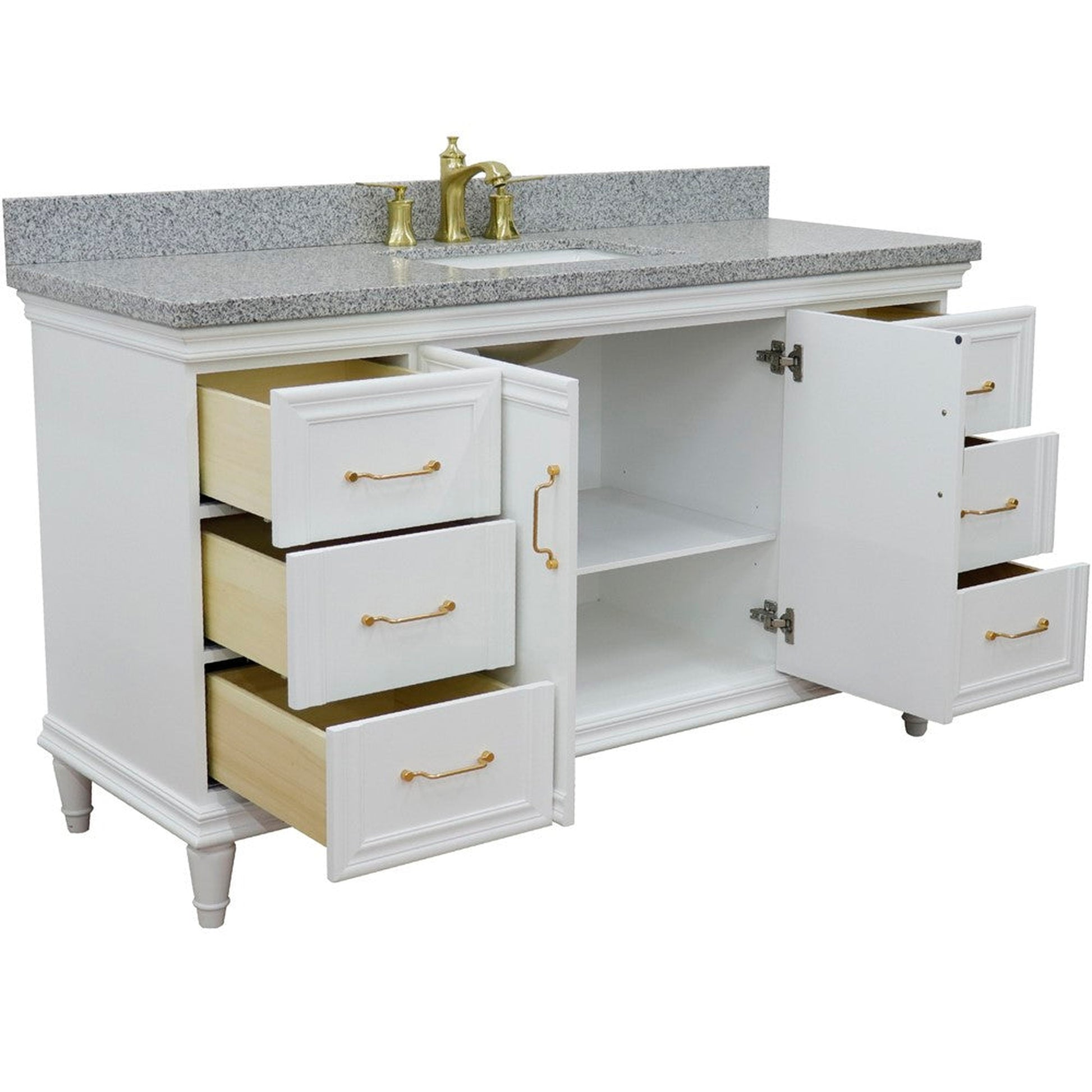 Bellaterra Home Forli 61" 2-Door 6-Drawer White Freestanding Vanity Set With Ceramic Undermount Rectangular Sink and Gray Granite Top