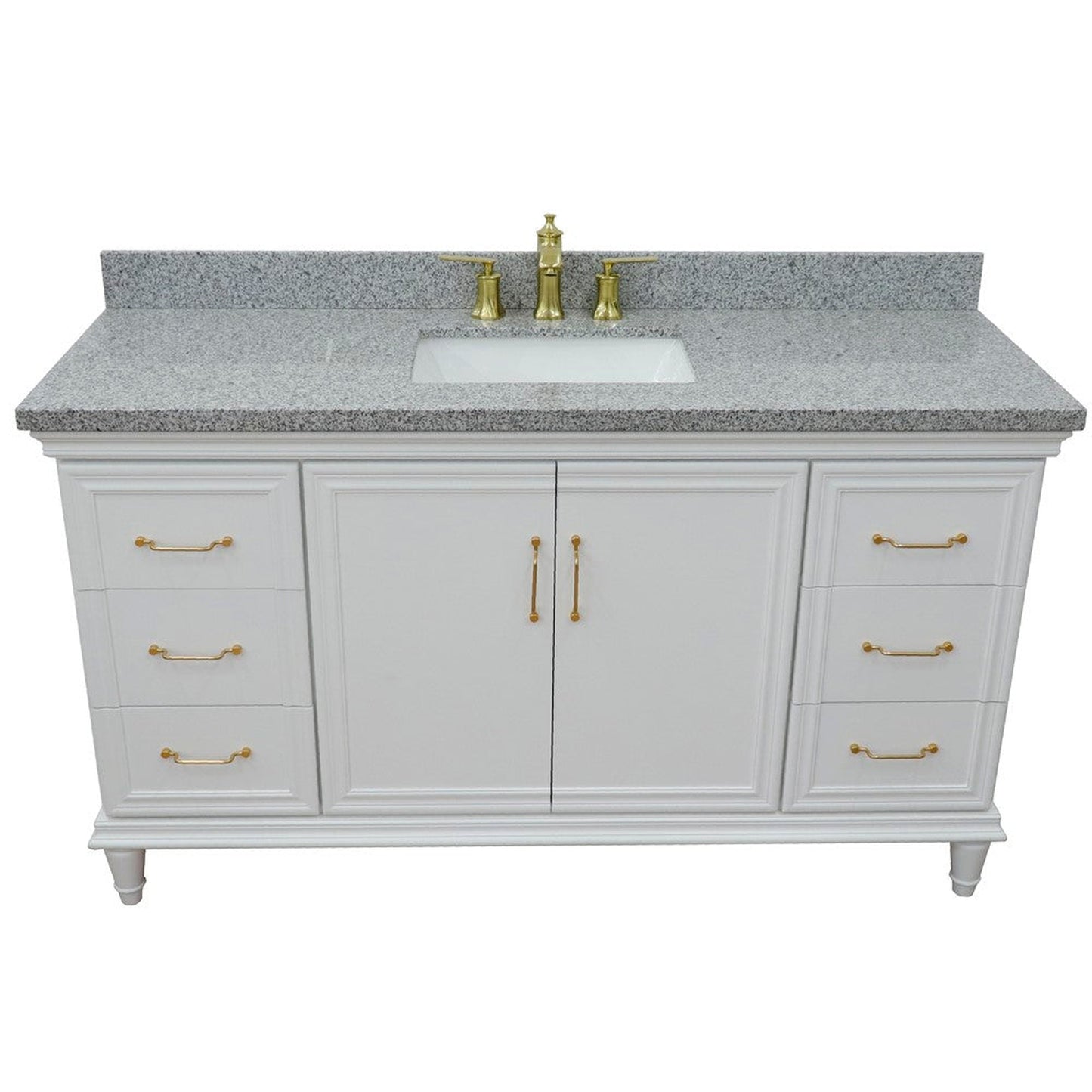 Bellaterra Home Forli 61" 2-Door 6-Drawer White Freestanding Vanity Set With Ceramic Undermount Rectangular Sink and Gray Granite Top