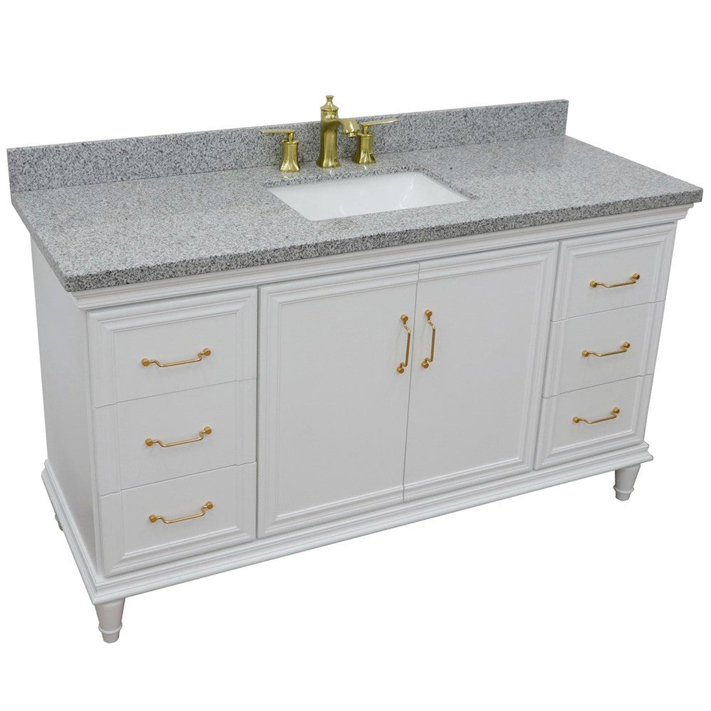 Bellaterra Home Forli 61" 2-Door 6-Drawer White Freestanding Vanity Set With Ceramic Undermount Rectangular Sink and Gray Granite Top