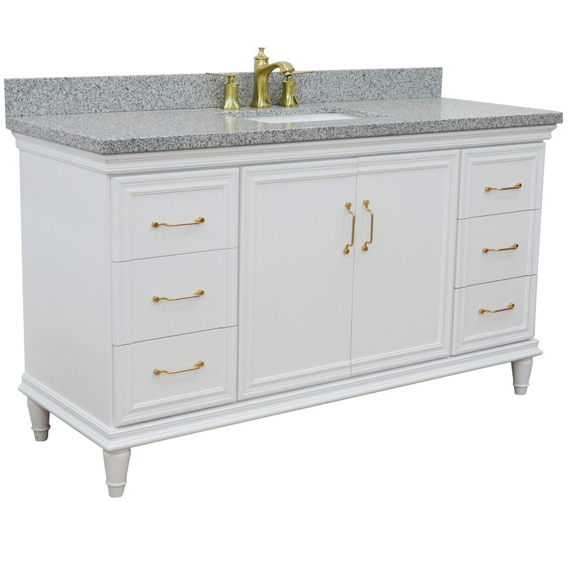 Bellaterra Home Forli 61" 2-Door 6-Drawer White Freestanding Vanity Set With Ceramic Undermount Rectangular Sink and Gray Granite Top