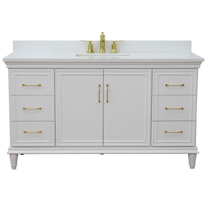 Bellaterra Home Forli 61" 2-Door 6-Drawer White Freestanding Vanity Set With Ceramic Undermount Rectangular Sink and White Quartz Top