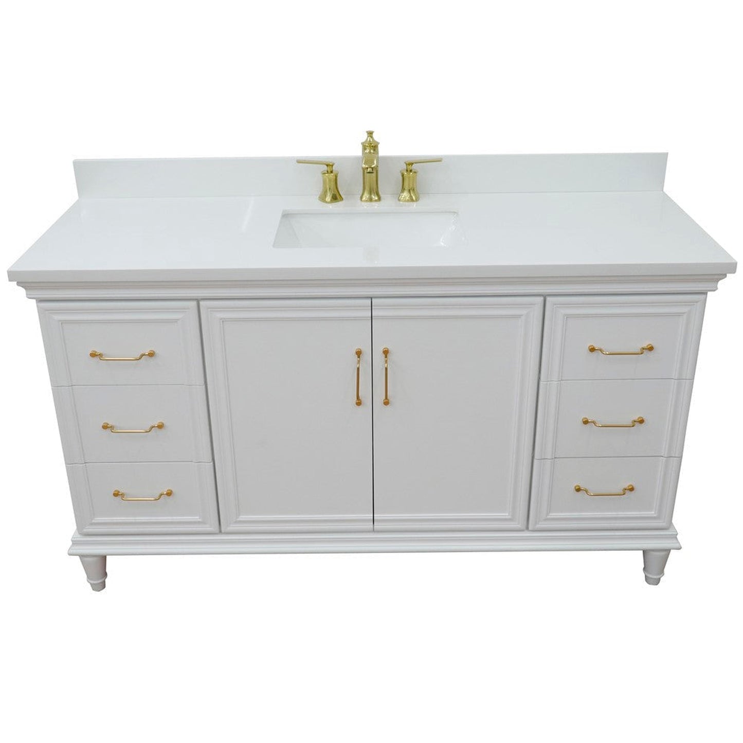 Bellaterra Home Forli 61" 2-Door 6-Drawer White Freestanding Vanity Set With Ceramic Undermount Rectangular Sink and White Quartz Top