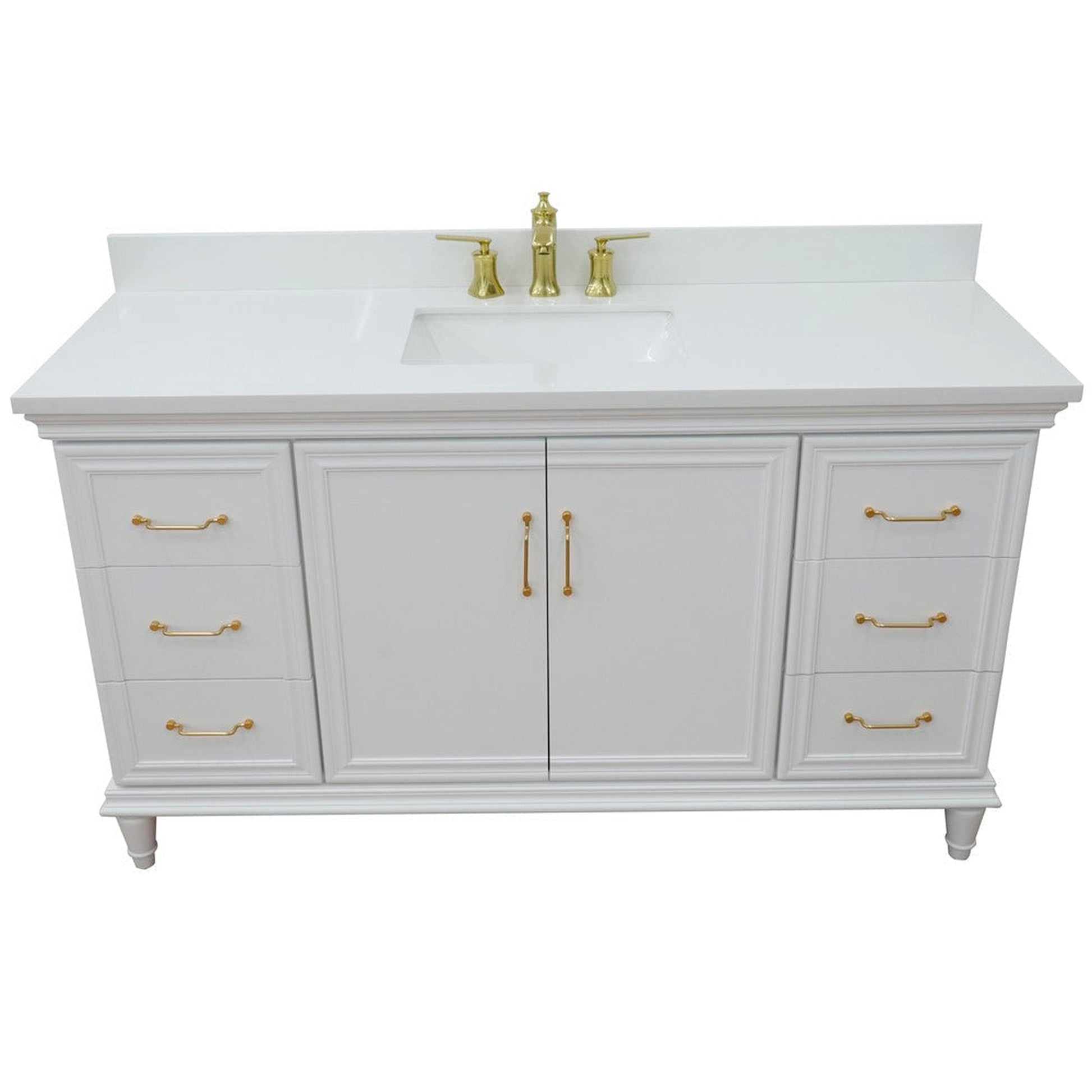 Bellaterra Home Forli 61" 2-Door 6-Drawer White Freestanding Vanity Set With Ceramic Undermount Rectangular Sink and White Quartz Top