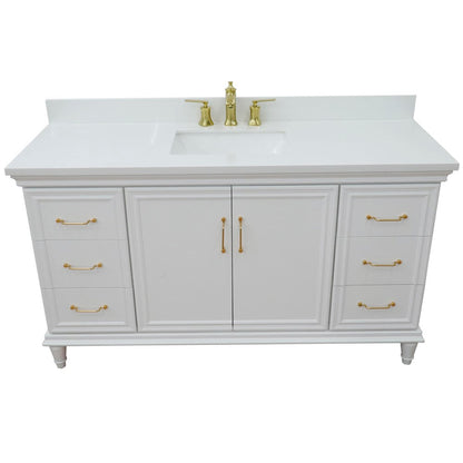 Bellaterra Home Forli 61" 2-Door 6-Drawer White Freestanding Vanity Set With Ceramic Undermount Rectangular Sink and White Quartz Top