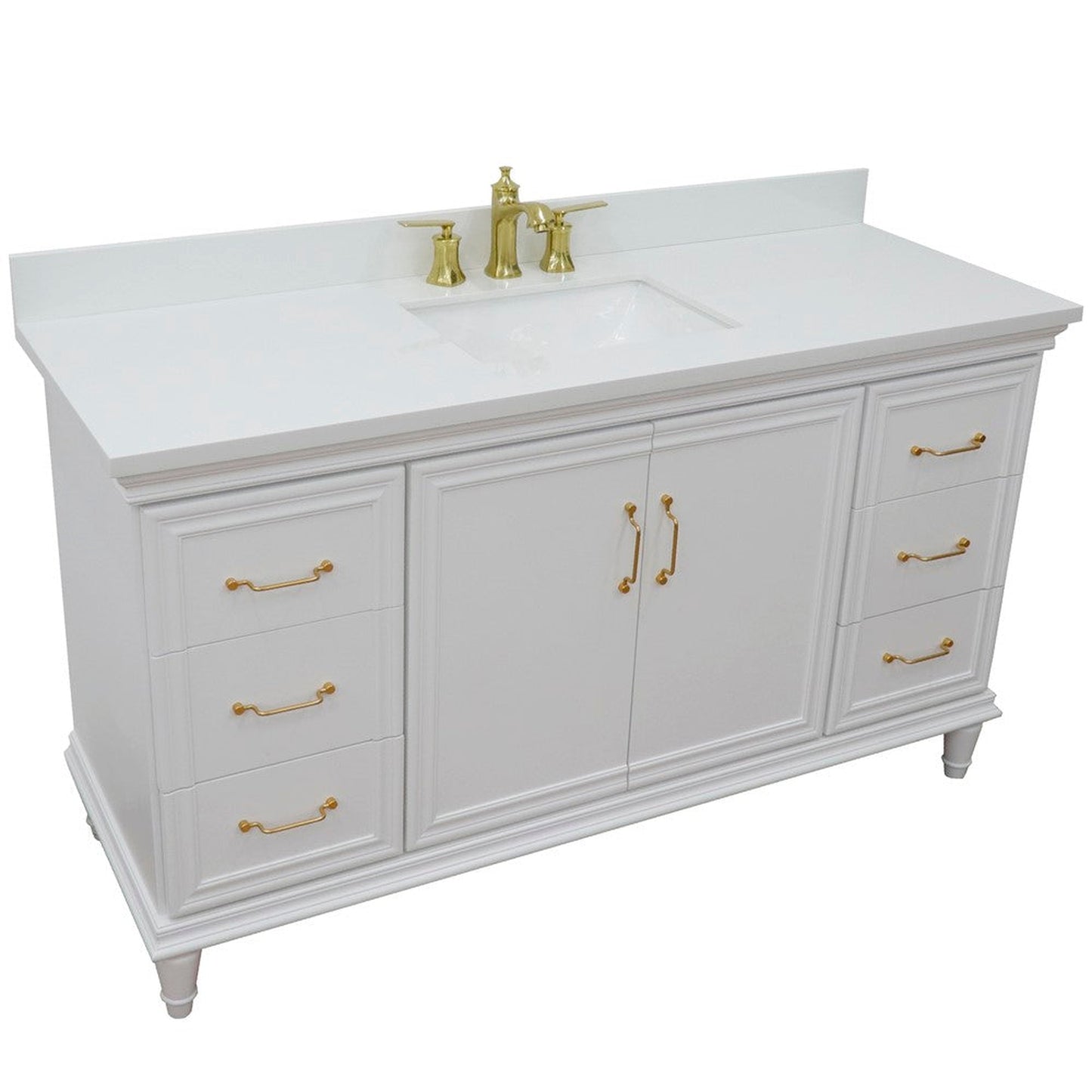 Bellaterra Home Forli 61" 2-Door 6-Drawer White Freestanding Vanity Set With Ceramic Undermount Rectangular Sink and White Quartz Top