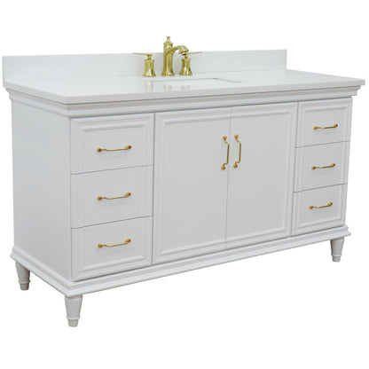 Bellaterra Home Forli 61" 2-Door 6-Drawer White Freestanding Vanity Set With Ceramic Undermount Rectangular Sink and White Quartz Top