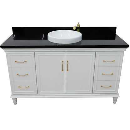 Bellaterra Home Forli 61" 2-Door 6-Drawer White Freestanding Vanity Set With Ceramic Vessel Sink and Black Galaxy Granite Top