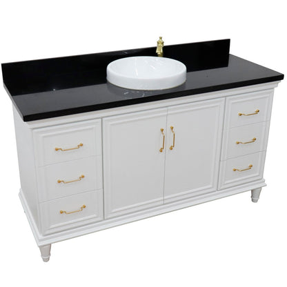 Bellaterra Home Forli 61" 2-Door 6-Drawer White Freestanding Vanity Set With Ceramic Vessel Sink and Black Galaxy Granite Top