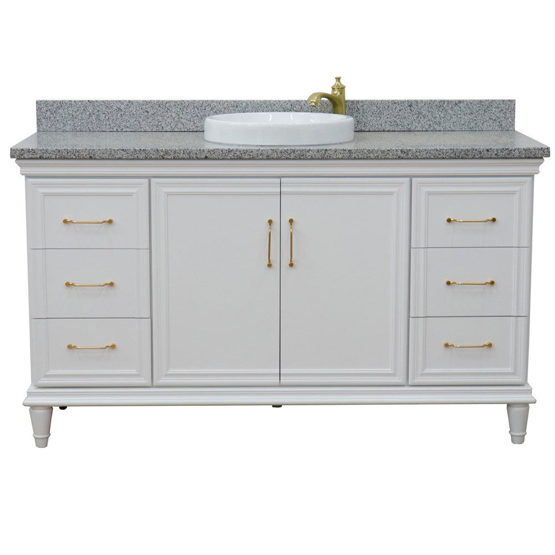 Bellaterra Home Forli 61" 2-Door 6-Drawer White Freestanding Vanity Set With Ceramic Vessel Sink and Gray Granite Top