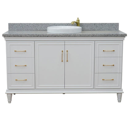 Bellaterra Home Forli 61" 2-Door 6-Drawer White Freestanding Vanity Set With Ceramic Vessel Sink and Gray Granite Top