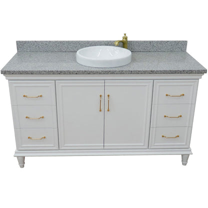 Bellaterra Home Forli 61" 2-Door 6-Drawer White Freestanding Vanity Set With Ceramic Vessel Sink and Gray Granite Top