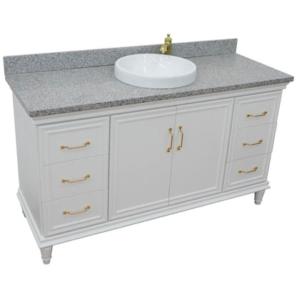Bellaterra Home Forli 61" 2-Door 6-Drawer White Freestanding Vanity Set With Ceramic Vessel Sink and Gray Granite Top