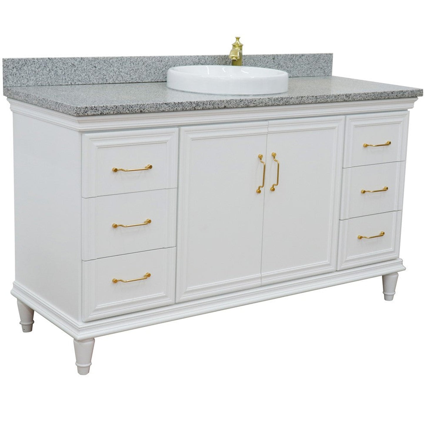 Bellaterra Home Forli 61" 2-Door 6-Drawer White Freestanding Vanity Set With Ceramic Vessel Sink and Gray Granite Top