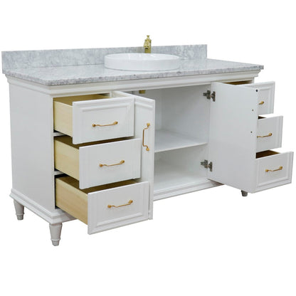 Bellaterra Home Forli 61" 2-Door 6-Drawer White Freestanding Vanity Set With Ceramic Vessel Sink and White Carrara Marble Top