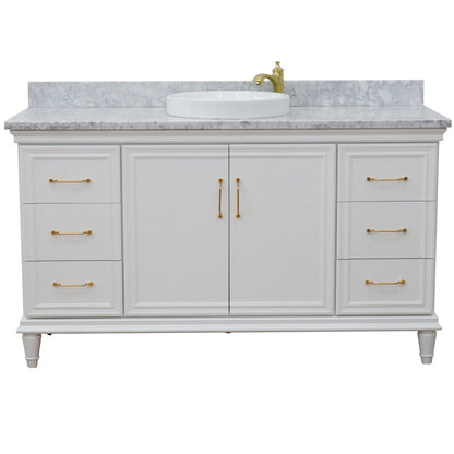 Bellaterra Home Forli 61" 2-Door 6-Drawer White Freestanding Vanity Set With Ceramic Vessel Sink and White Carrara Marble Top