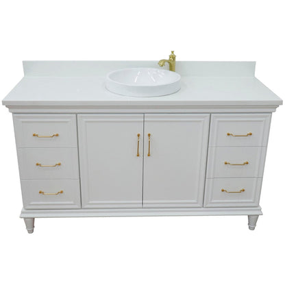 Bellaterra Home Forli 61" 2-Door 6-Drawer White Freestanding Vanity Set With Ceramic Vessel Sink and White Quartz Top