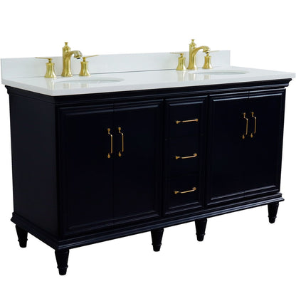 Bellaterra Home Forli 61" 4-Door 3-Drawer Blue Freestanding Vanity Set With Ceramic Double Undermount Oval Sink and White Quartz Top