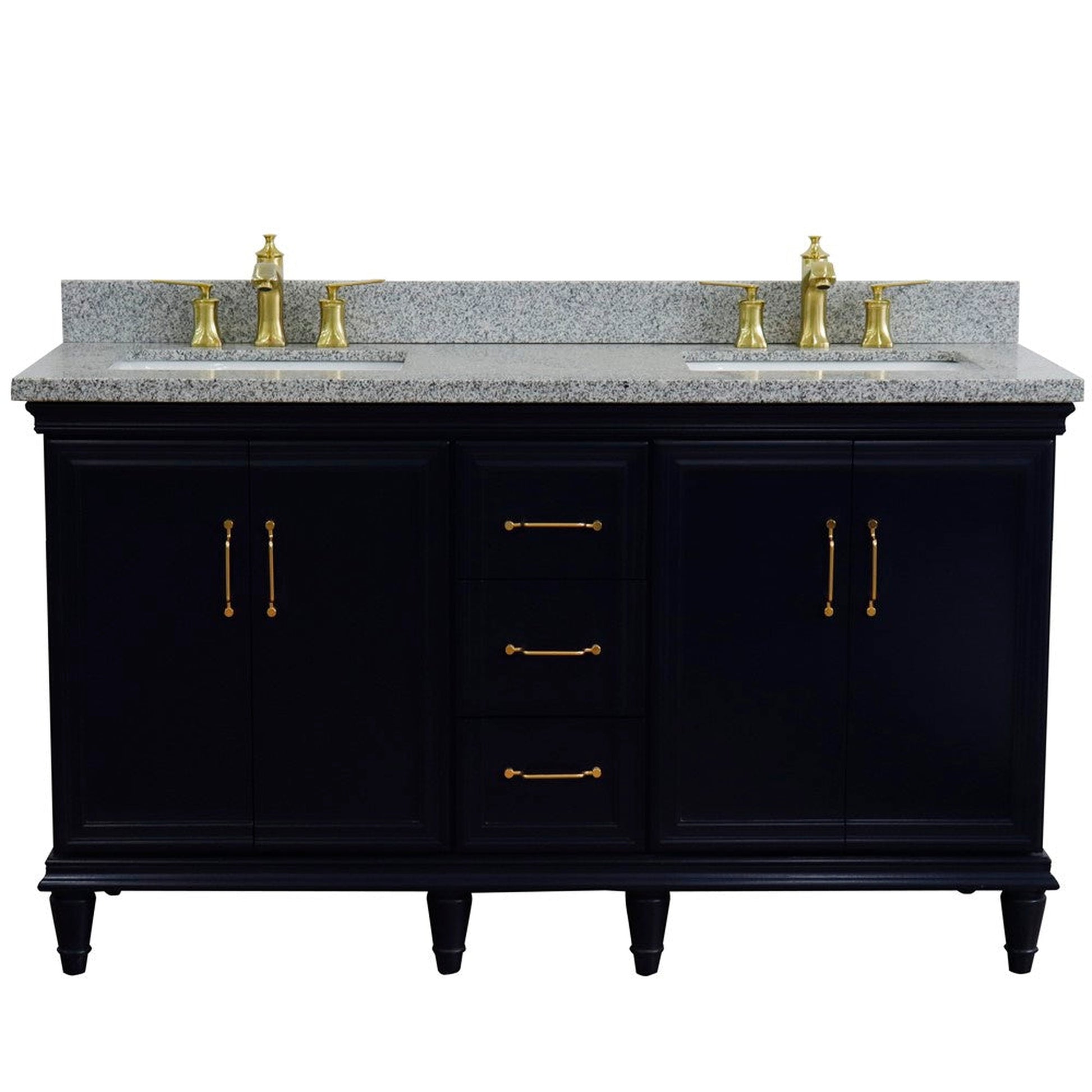 Bellaterra Home Forli 61" 4-Door 3-Drawer Blue Freestanding Vanity Set With Ceramic Double Undermount Rectangular Sink and Gray Granite Top
