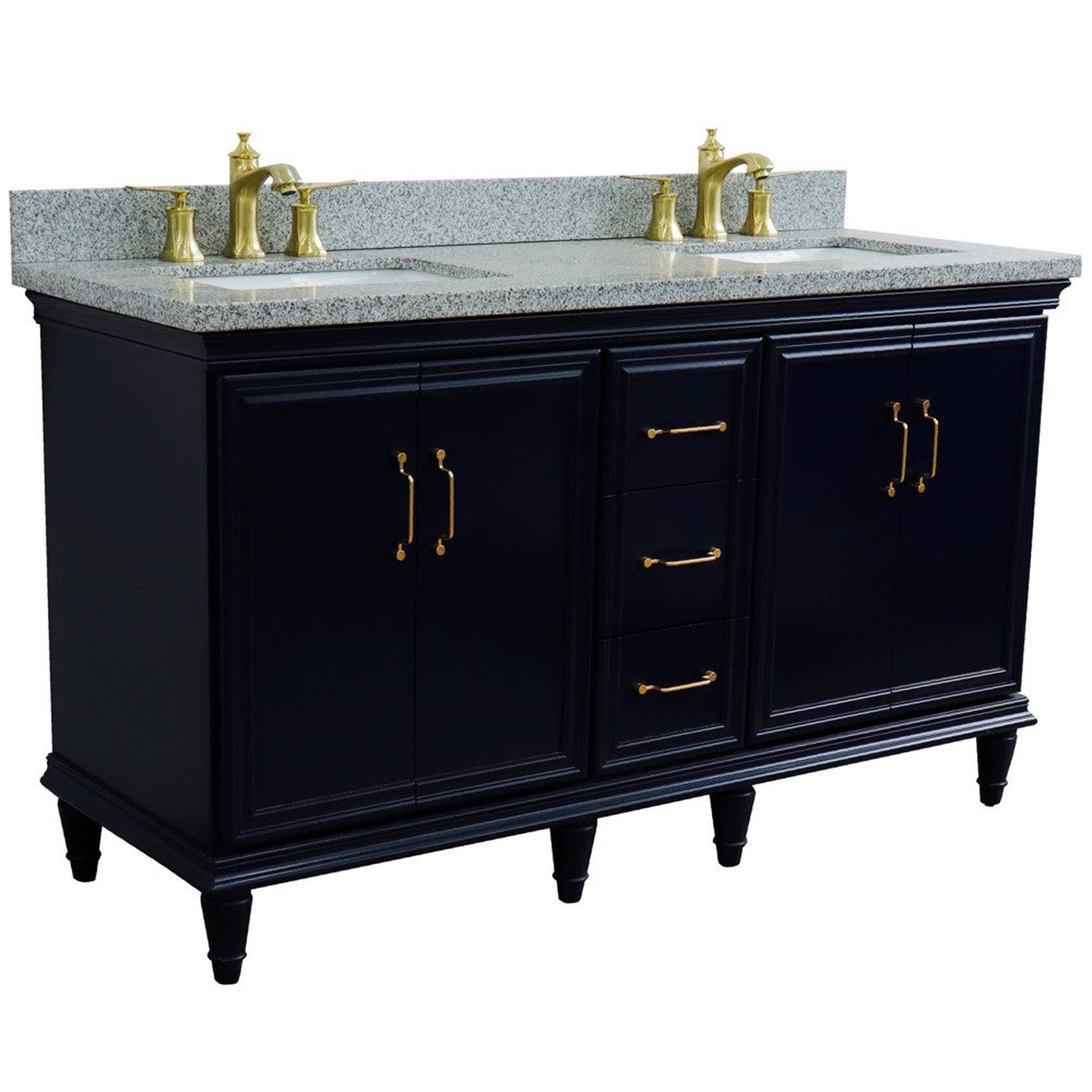 Bellaterra Home Forli 61" 4-Door 3-Drawer Blue Freestanding Vanity Set With Ceramic Double Undermount Rectangular Sink and Gray Granite Top