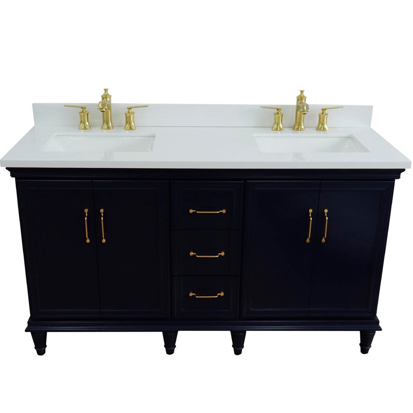 Bellaterra Home Forli 61" 4-Door 3-Drawer Blue Freestanding Vanity Set With Ceramic Double Undermount Rectangular Sink and White Quartz Top