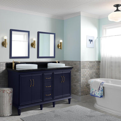 Bellaterra Home Forli 61" 4-Door 3-Drawer Blue Freestanding Vanity Set With Ceramic Double Vessel Sink and Black Galaxy Granite Top
