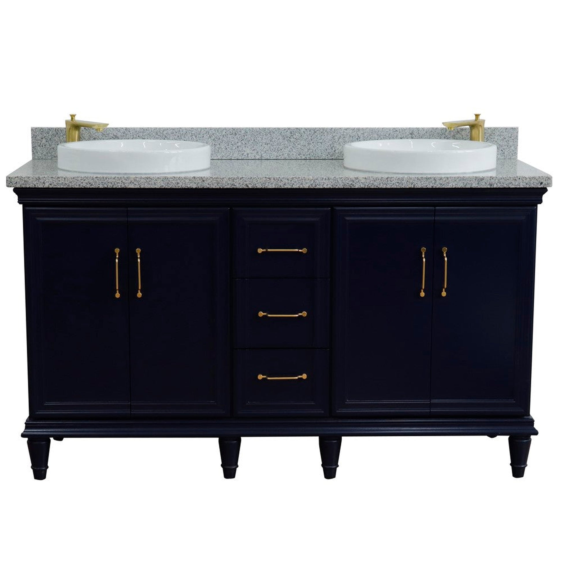 Bellaterra Home Forli 61" 4-Door 3-Drawer Blue Freestanding Vanity Set With Ceramic Double Vessel Sink and Gray Granite Top