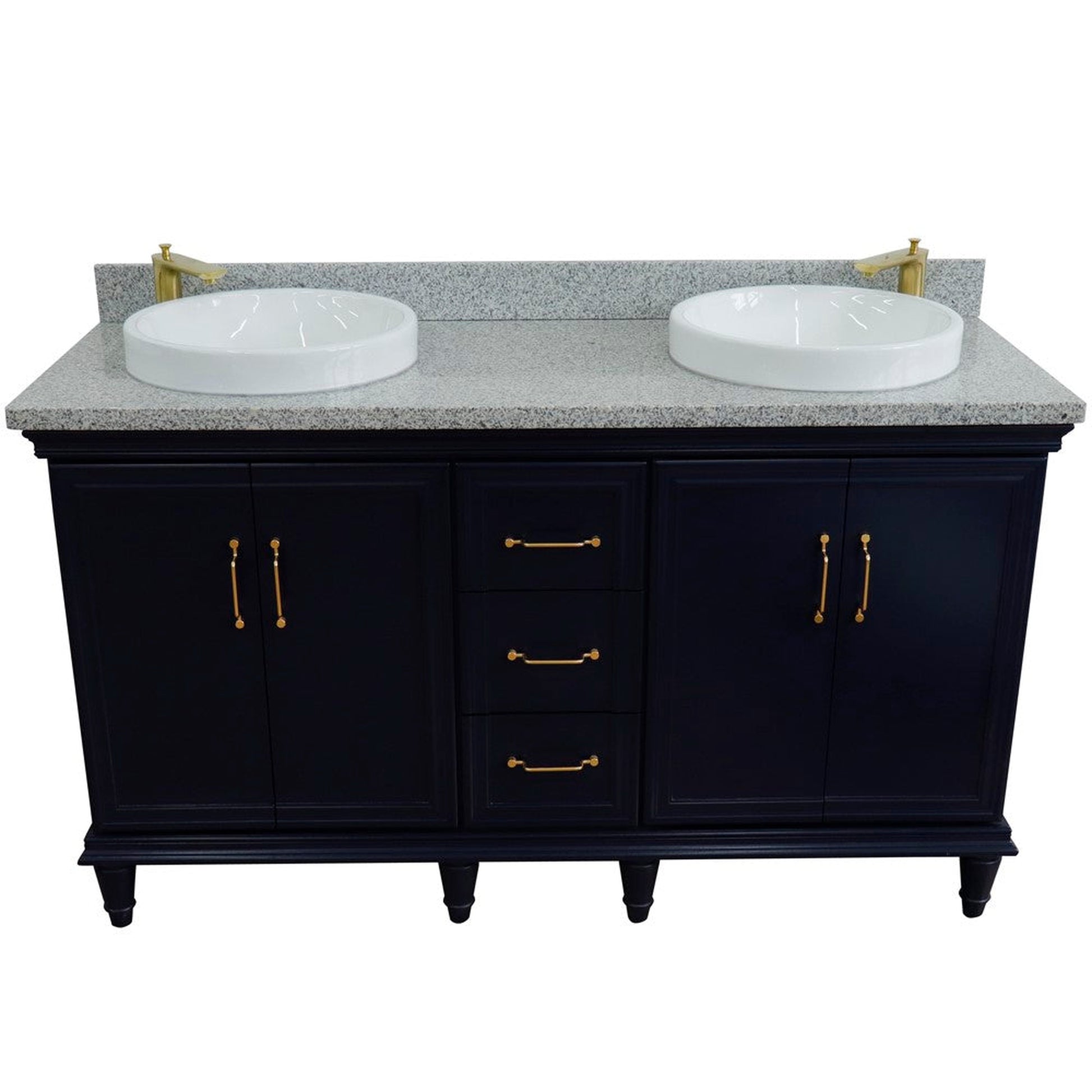 Bellaterra Home Forli 61" 4-Door 3-Drawer Blue Freestanding Vanity Set With Ceramic Double Vessel Sink and Gray Granite Top