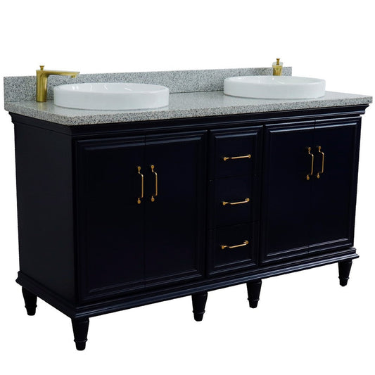 Bellaterra Home Forli 61" 4-Door 3-Drawer Blue Freestanding Vanity Set With Ceramic Double Vessel Sink and Gray Granite Top