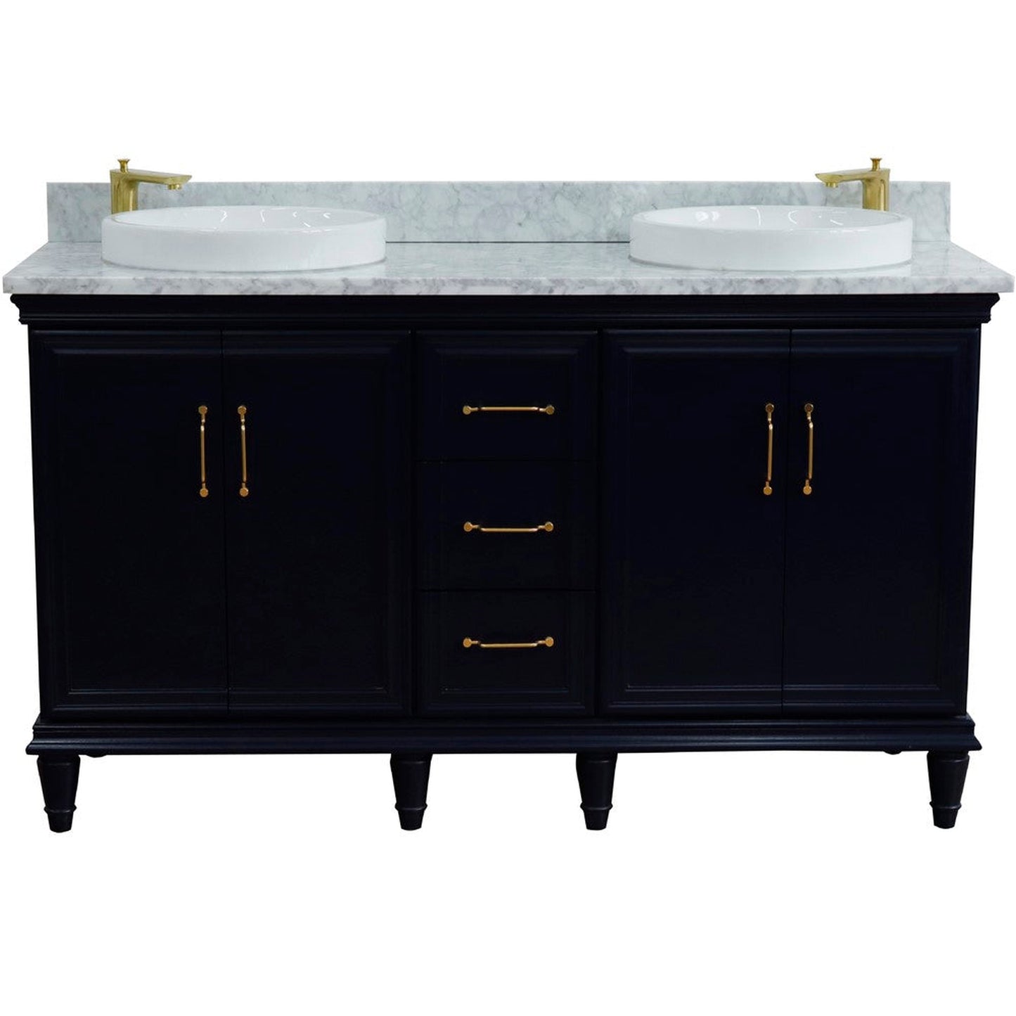 Bellaterra Home Forli 61" 4-Door 3-Drawer Blue Freestanding Vanity Set With Ceramic Double Vessel Sink and White Carrara Marble Top