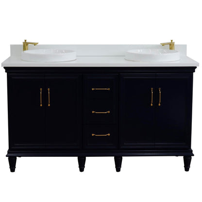Bellaterra Home Forli 61" 4-Door 3-Drawer Blue Freestanding Vanity Set With Ceramic Double Vessel Sink and White Quartz Top