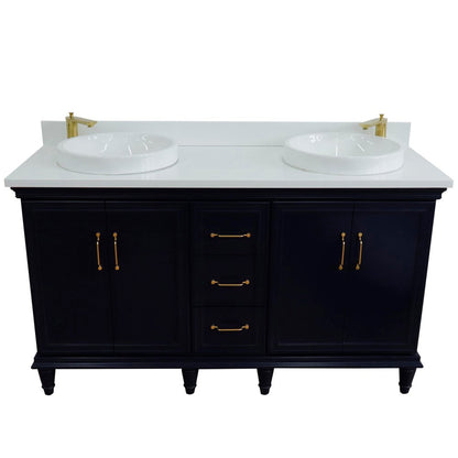 Bellaterra Home Forli 61" 4-Door 3-Drawer Blue Freestanding Vanity Set With Ceramic Double Vessel Sink and White Quartz Top