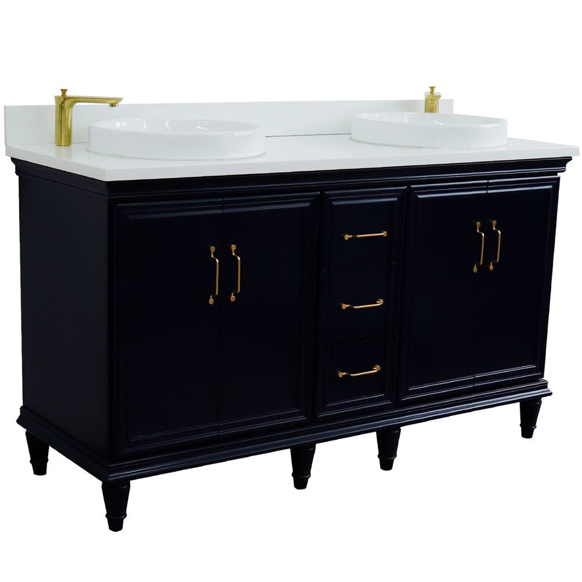 Bellaterra Home Forli 61" 4-Door 3-Drawer Blue Freestanding Vanity Set With Ceramic Double Vessel Sink and White Quartz Top