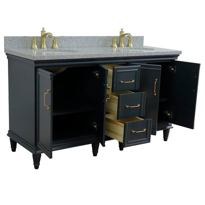 Bellaterra Home Forli 61" 4-Door 3-Drawer Dark Gray Freestanding Vanity Set With Ceramic Double Undermount Oval Sink and Gray Granite Top