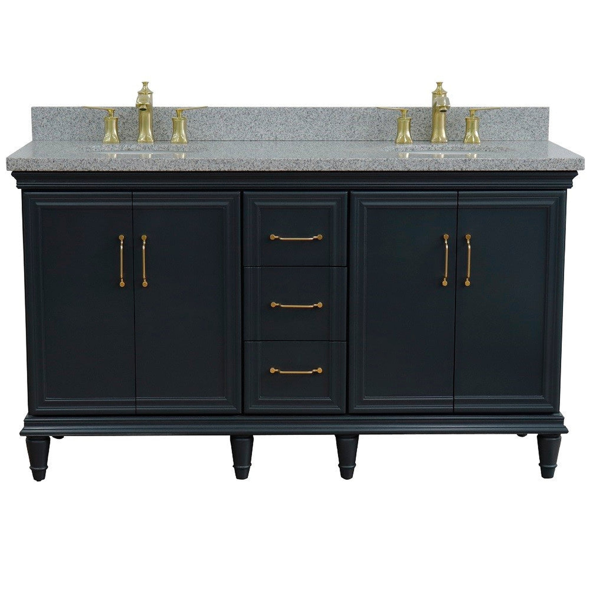 Bellaterra Home Forli 61" 4-Door 3-Drawer Dark Gray Freestanding Vanity Set With Ceramic Double Undermount Oval Sink and Gray Granite Top