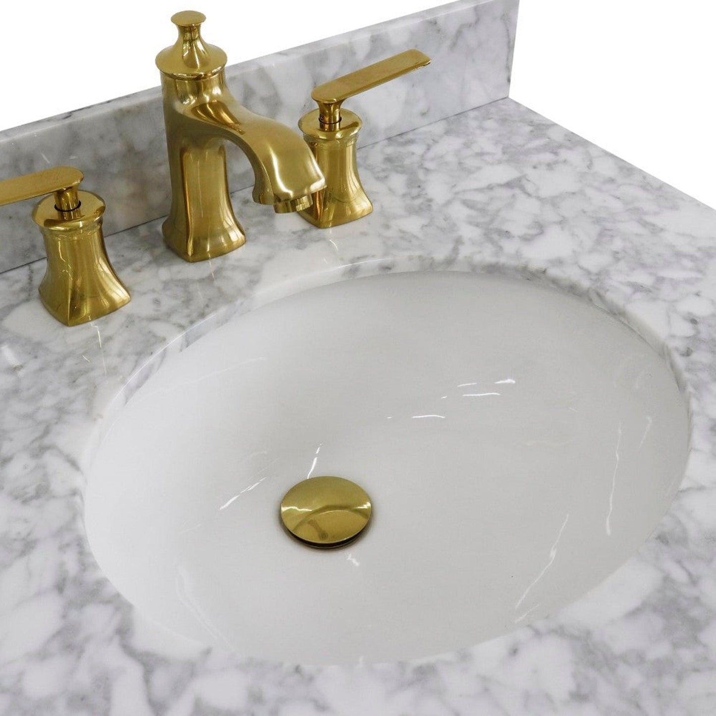 Bellaterra Home Forli 61" 4-Door 3-Drawer Dark Gray Freestanding Vanity Set With Ceramic Double Undermount Oval Sink and White Carrara Marble Top