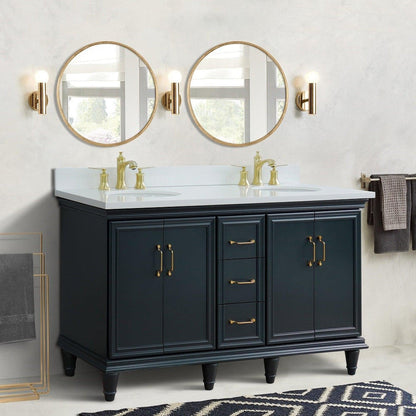 Bellaterra Home Forli 61" 4-Door 3-Drawer Dark Gray Freestanding Vanity Set With Ceramic Double Undermount Oval Sink and White Quartz Top
