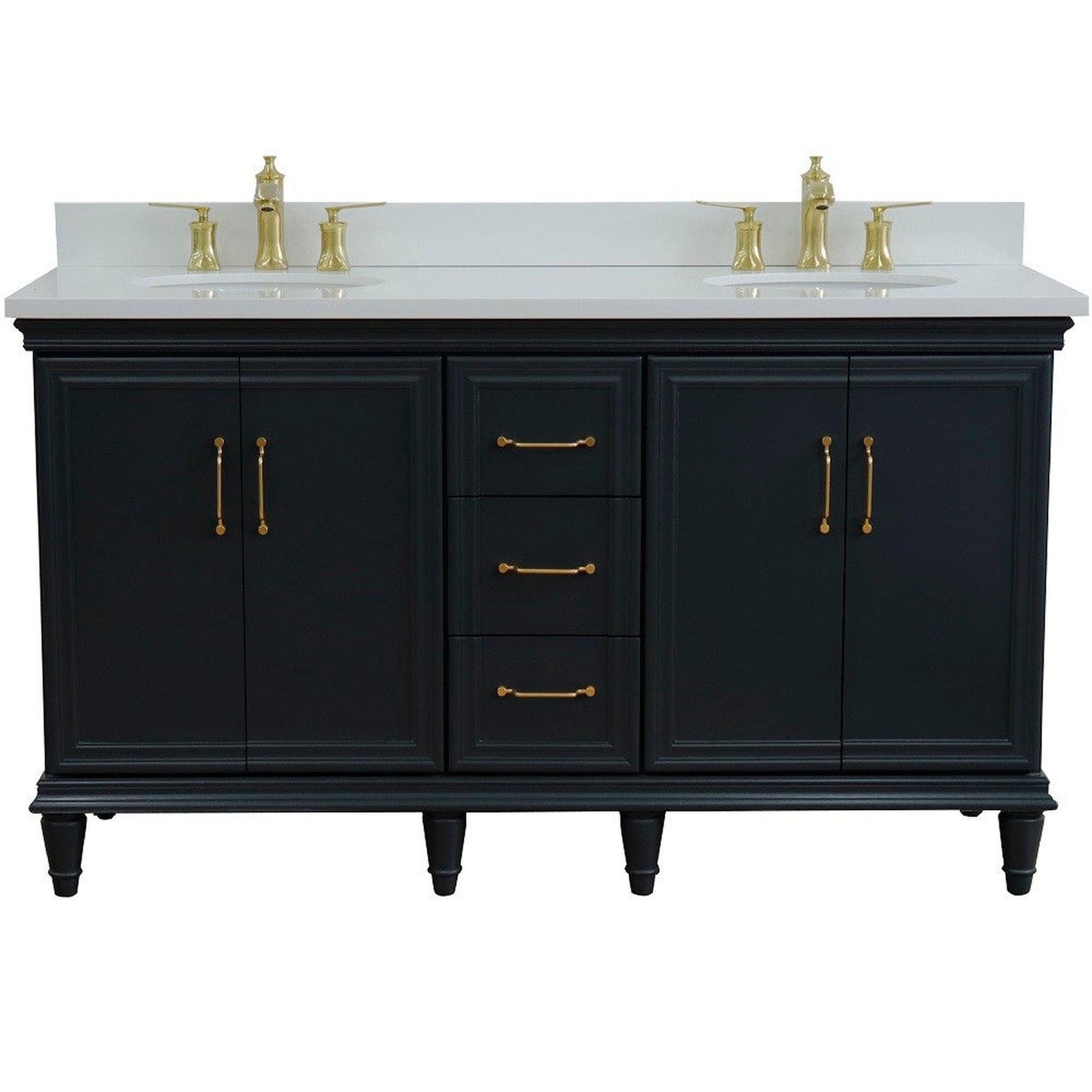 Bellaterra Home Forli 61" 4-Door 3-Drawer Dark Gray Freestanding Vanity Set With Ceramic Double Undermount Oval Sink and White Quartz Top
