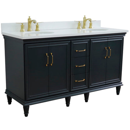 Bellaterra Home Forli 61" 4-Door 3-Drawer Dark Gray Freestanding Vanity Set With Ceramic Double Undermount Oval Sink and White Quartz Top