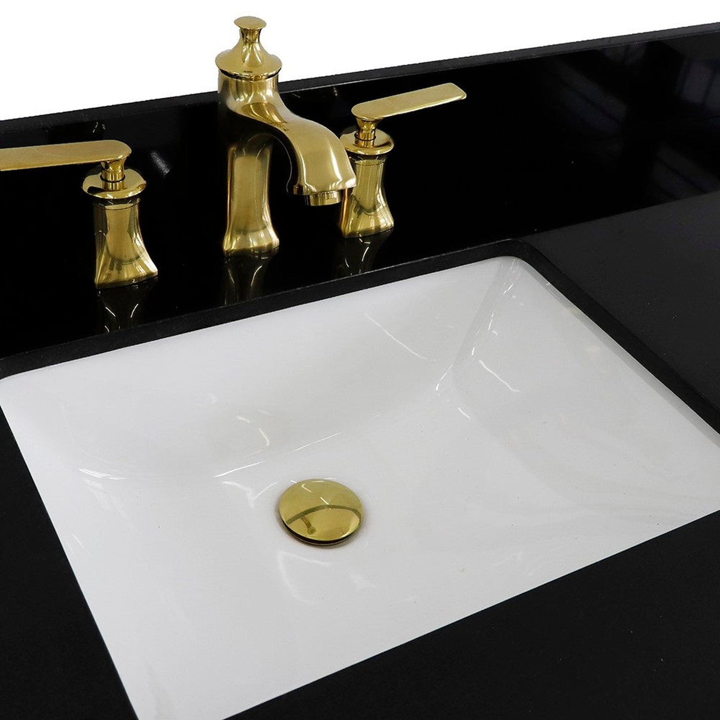 Bellaterra Home Forli 61" 4-Door 3-Drawer Dark Gray Freestanding Vanity Set With Ceramic Double Undermount Rectangular Sink and Black Galaxy Granite Top