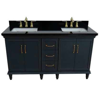 Bellaterra Home Forli 61" 4-Door 3-Drawer Dark Gray Freestanding Vanity Set With Ceramic Double Undermount Rectangular Sink and Black Galaxy Granite Top